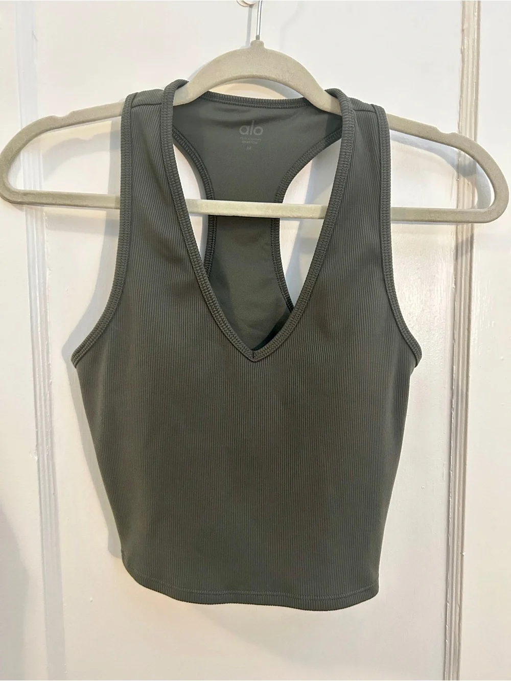 ALO Yoga Ribbed V-Neck Racerback Crop Tank - Olive